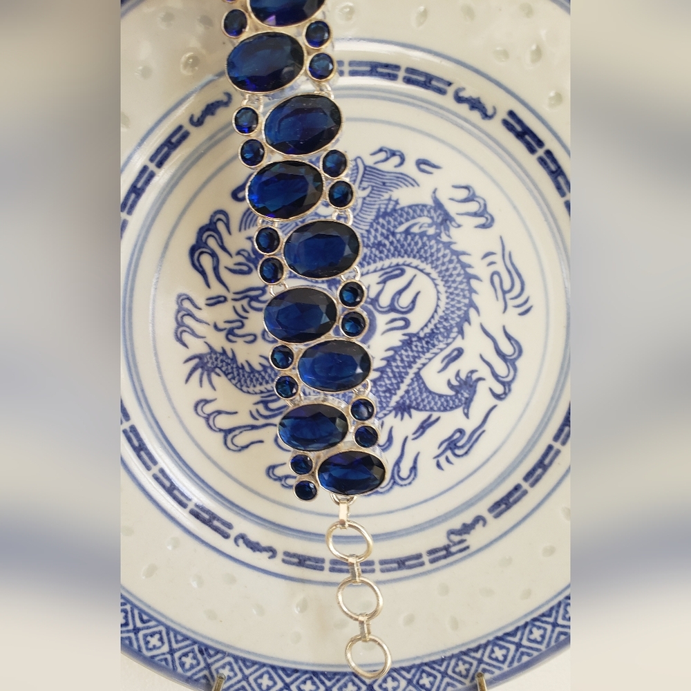 Sapphire & Sterling Bracelet-New, Huge Gemstones, Handmade by Artisans-Knockout! - Picture 10 of 16